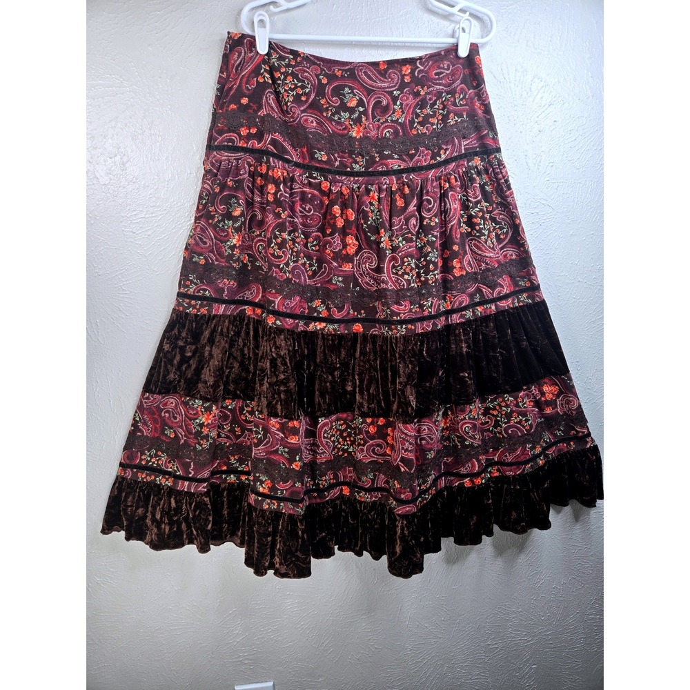 VTG Mixed Media Midi Skirt Sz 34" Paisley Velvet Corduroy Tapestry Western Boho